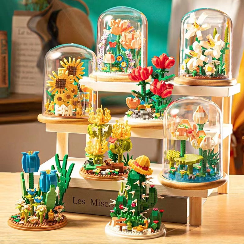 Yu Gao Building Blocks Flower Potted Rose Assembled Eternal Flowers Small Particle Building Blocks Creative Desktop Ornaments Toys - Image 2